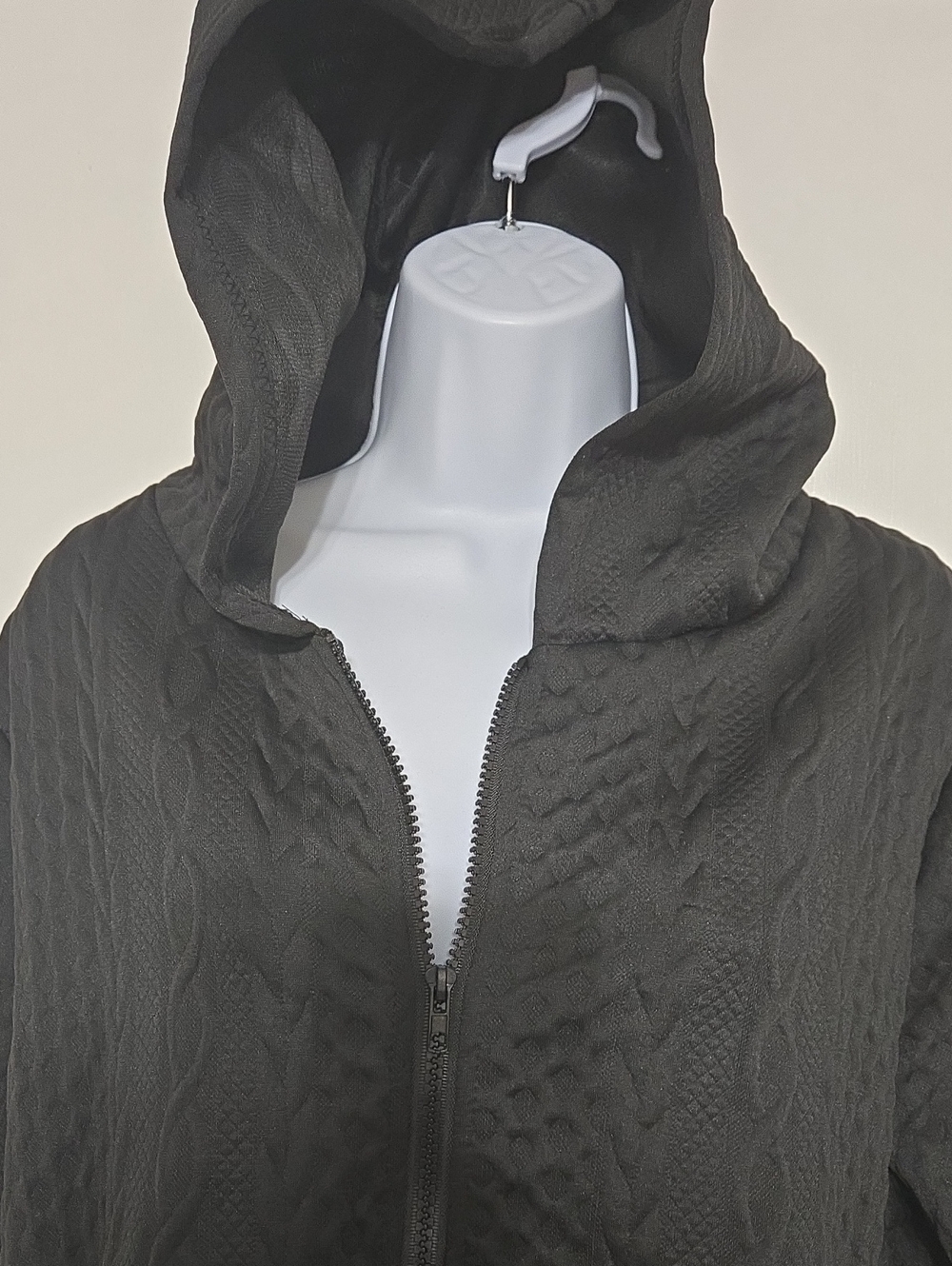 Black Hooded Knit-Look Full Zip Summer Hoody-Coat 2X - Picture 3 of 6